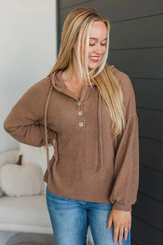 Ready Or Not Hooded Pullover Top- Light Brown