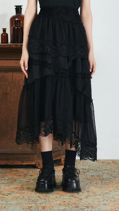 Sheer Mesh Ruffles Skirt