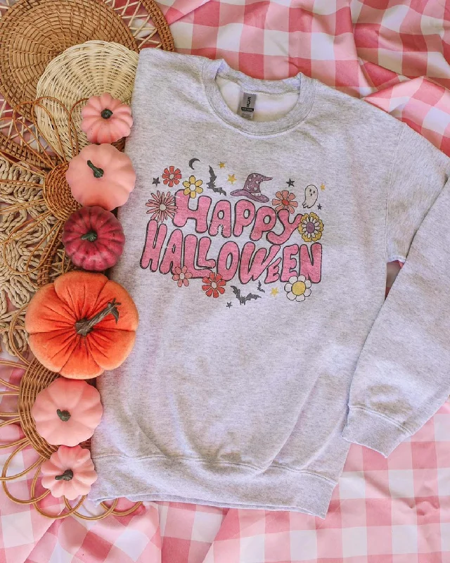 Ash Grey " Happy Halloween" Graphic Sweatshirt