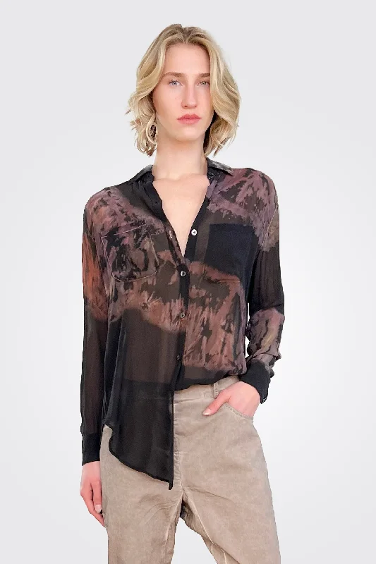 Boyfriend Button Down Shirt - Autumn Feathers