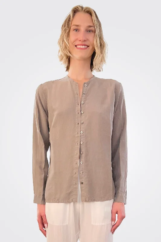 Collarless Button Down Shirt - Brownish