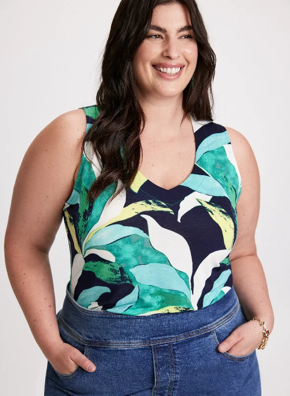 Leaf Print Sleeveless Top