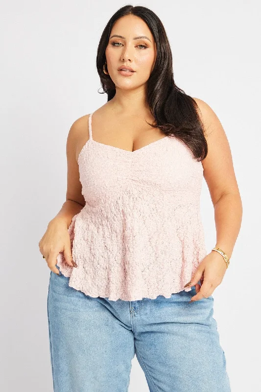 Pink Textured Peplum Top