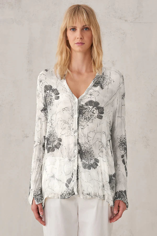 Printed Viscose Crepe Shirt - White