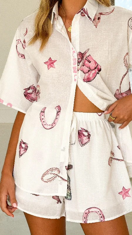 Rodeo Button Up Shirt and Shorts Set - White