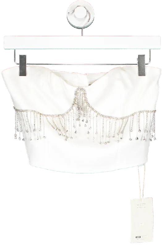 SHEIN White Dimante Embellished Bustier Top UK XS