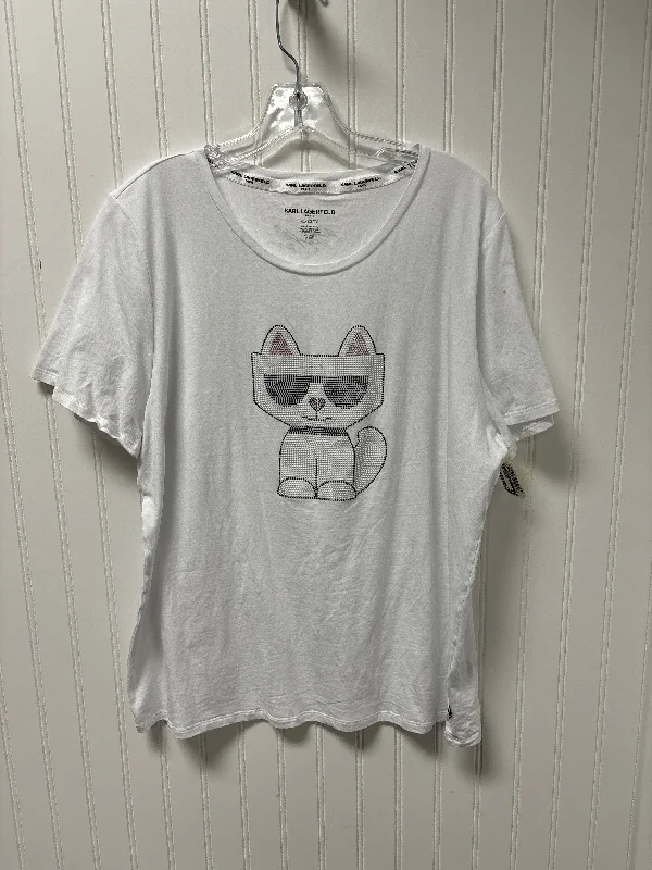 Top Short Sleeve Designer By Karl Lagerfeld In White, Size: Xl