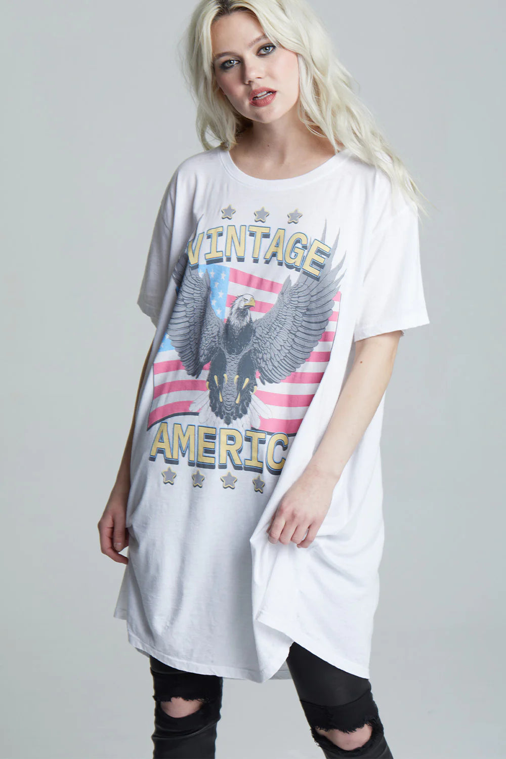 Vintage America T Shirt Dress - White