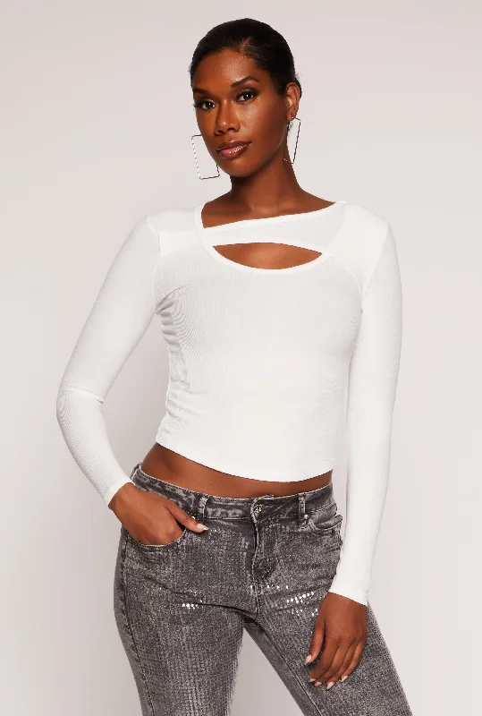 Ribbed Cut Out Long Sleeve Top