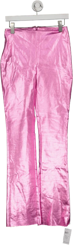 As You Pink Metallic Straight Leg Trousers UK 8