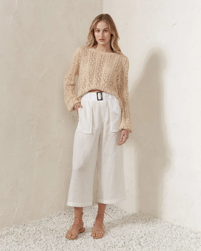 Gaia White Linen Culottes