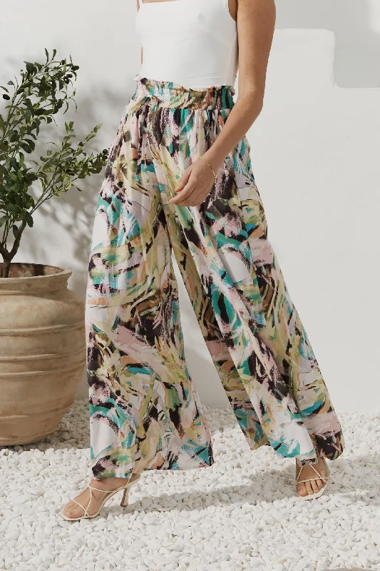 Jaide Green Abstract Wide Leg Pants