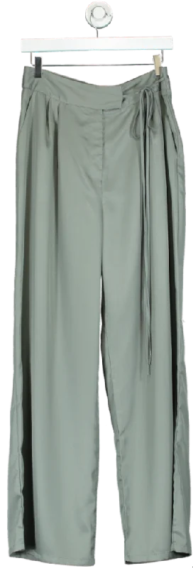 PrettyLittleThing Sage Green High-Waisted Wide Leg Trousers UK 10