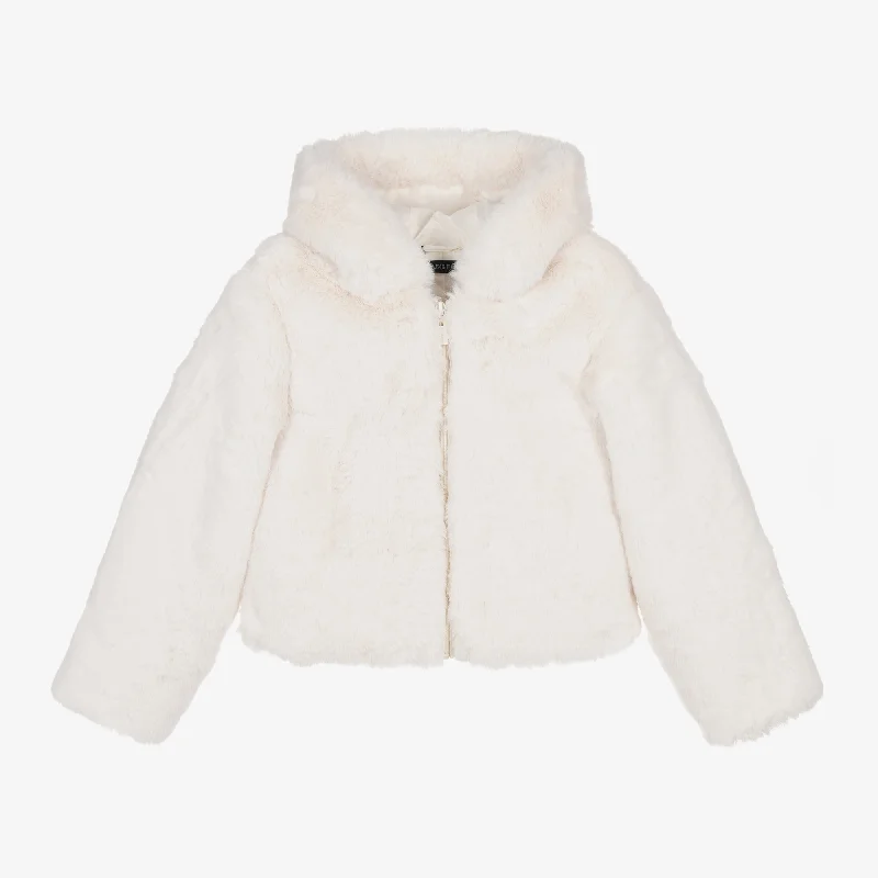 Fun & Fun Kids Girls Ivory Hooded Faux Fur Jacket