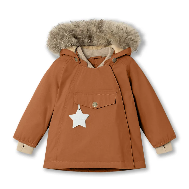 >MINI A TURE Kids WANG Winter Jacket w/ Fur Hat - Leather Brown