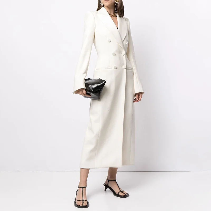 Monochrome Peak Lapel Long Sleeve Double Breasted Back Split Tailored Coat