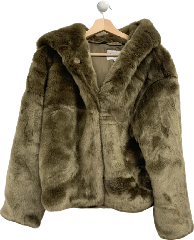 Na-Kd Green Faux Fur Hooded Jacket UK 8