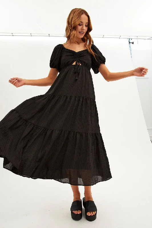 Black Maxi Dress Sweetheart Neck Puff Sleeve