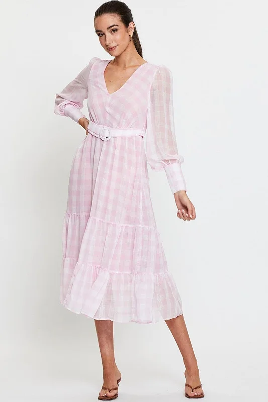 Check Dress Long Sleeve Maxi