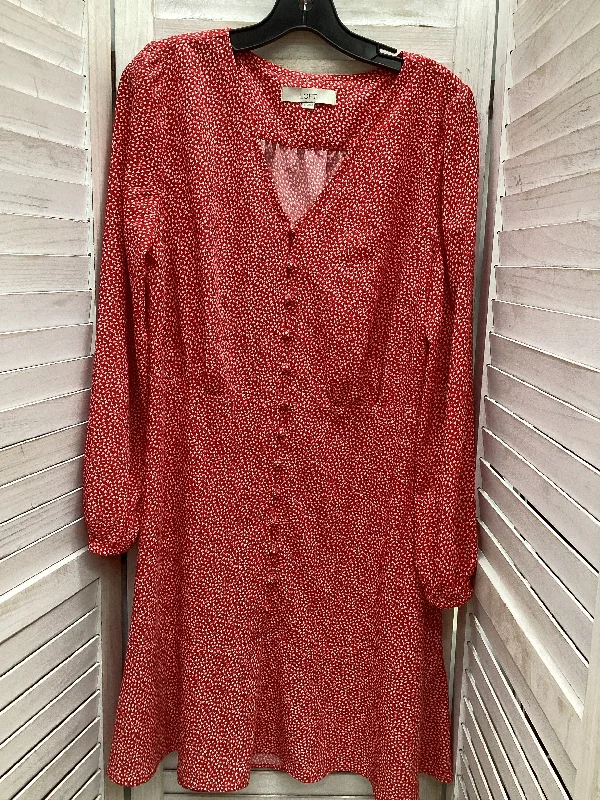 Dress Casual Midi By Loft In Red & White, Size: 12