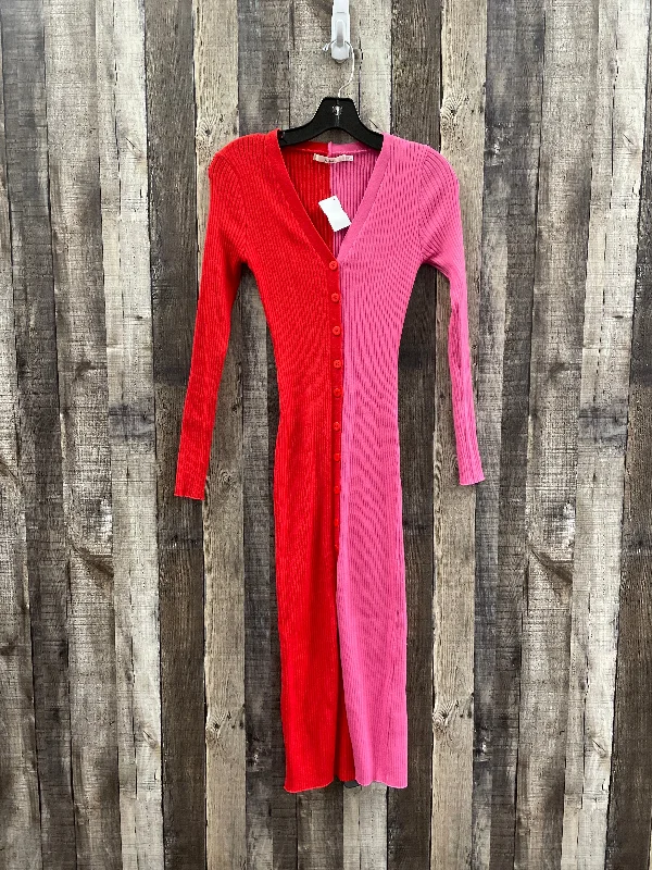 Dress Casual Midi By Mi Ami In Pink & Red, Size: Xxs