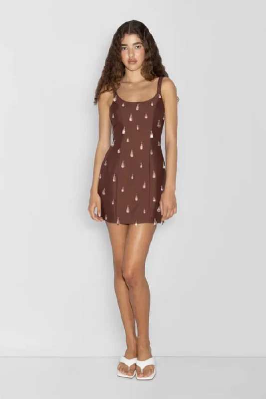 Luvia Beaded Mini Dress Chocolate