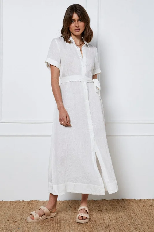 White A Line Dress Short Sleeve Maxi