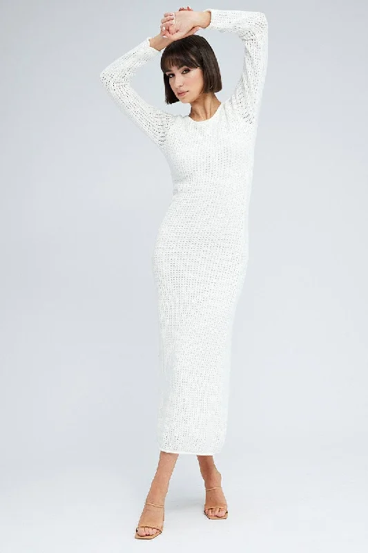 White Crochet Maxi Knit Dress