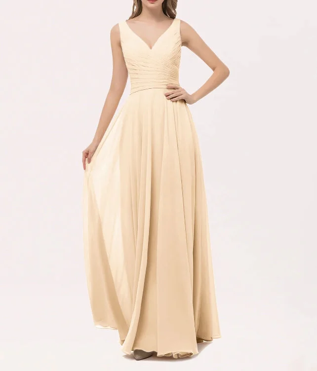 Evening dress V Neck Long Chiffon Dress With Bow