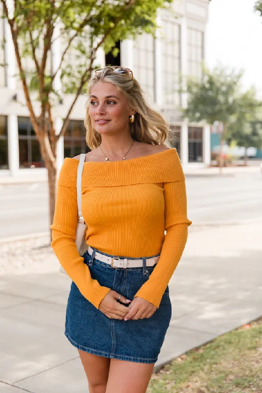 Began With You Mustard Off The Shoulder Sweater FINAL SALE