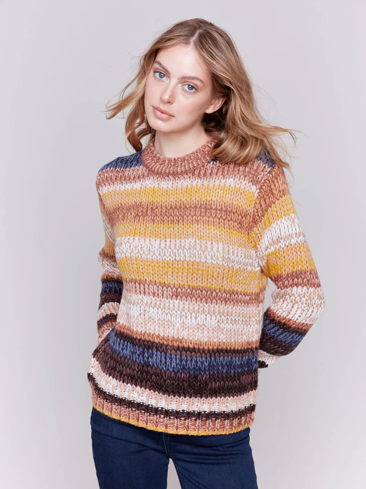 Charlie B Space-Dye Ombre Yarn Plushy Crew Neck Sweater - C2714-045C