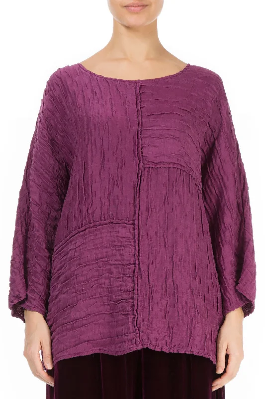 Crinkled Magenta Silk Blouse