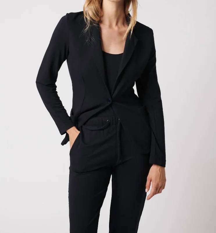 French Terry Fleece One-Button Blazer In Black