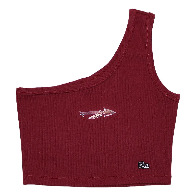 Hype & Vice Women's Spear Logo One Shoulder Crop Tank - Garnet