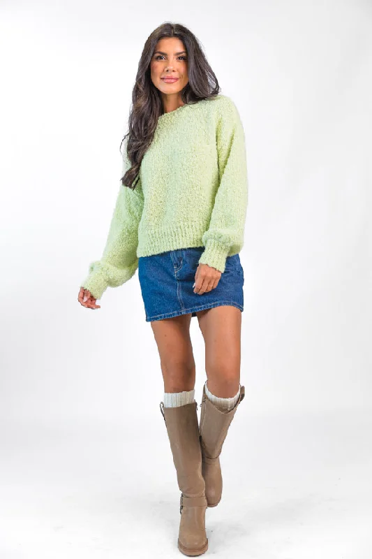 Longer Nights Lime Fuzzy Pocketed Sweater SALE FINAL SALE