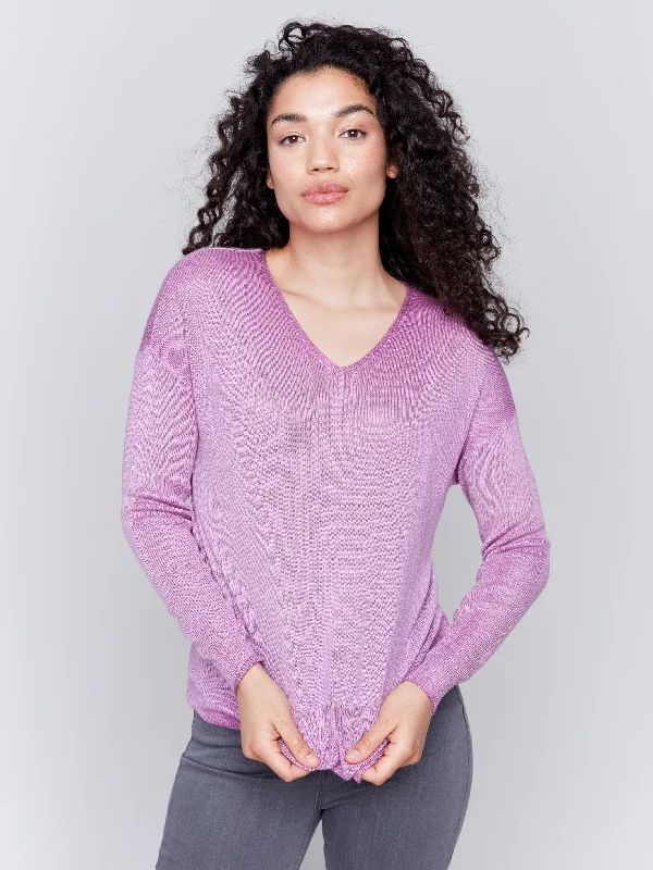 Snow Wash V-Neck Sweater - Mulberry